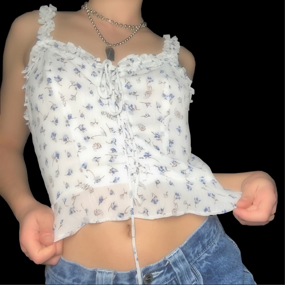 Flowy floral lace up crop tank from dollskill
